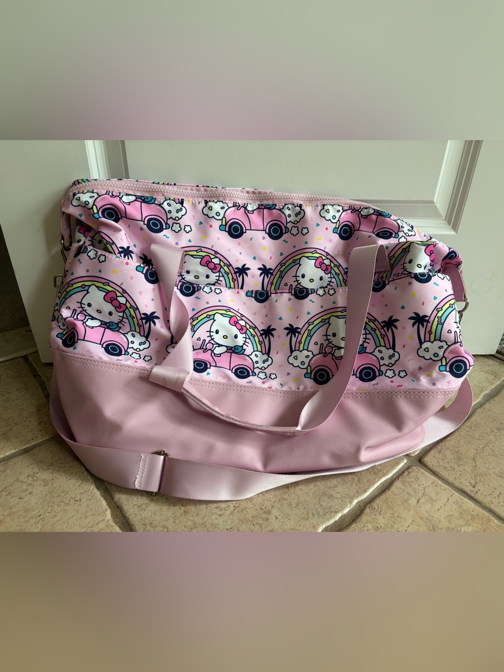 Hello Kitty Bioworld Pink Rainbow Car Weekender Bag Duffle Travel Tote Sanrio
